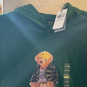 Polo by Ralph Lauren Kids Hoodie with Bear Design in Green. NWT